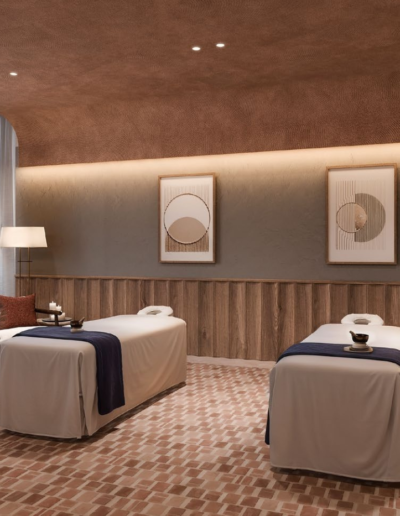 Couples massage room at Six Senses Dubai Marina spa with panoramic view